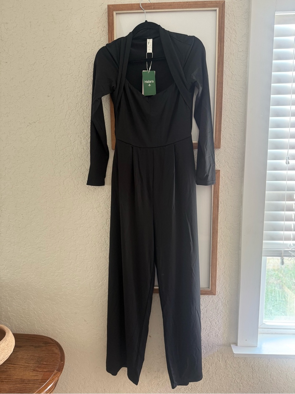 HALARA Black Square-Neck Long-Sleeve Wide-Leg Jumpsuit - Picture 9 of 9